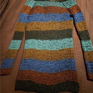 Gorgeous Theory Striped Multicolor Open Knit Sweater mini dress